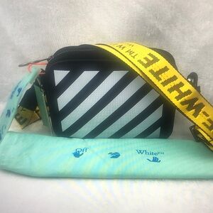 Off-White Black and White Striped Bag with Yellow Strap